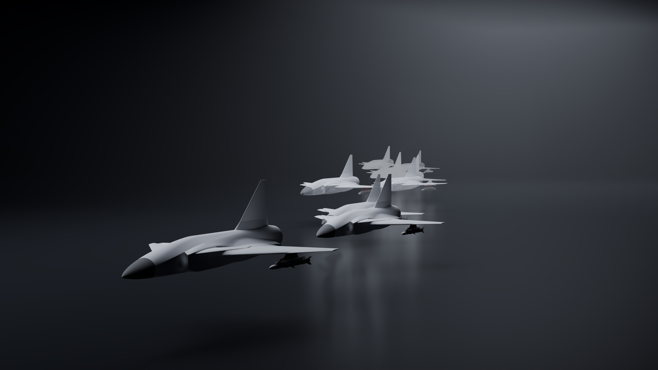 A line of Strigoi aircraft receding into darkness, each one fainter than the last